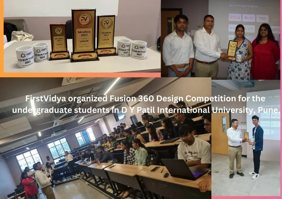 Fusion 360 Design Competition at D Y Patil International University, Pune: trophies, prize presentations and students at work