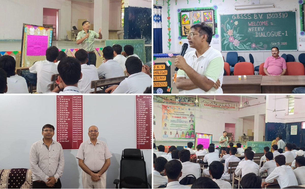 Collage of FirstVidya robotics and entrepreneurship sessions at schools in Delhi and Bihar